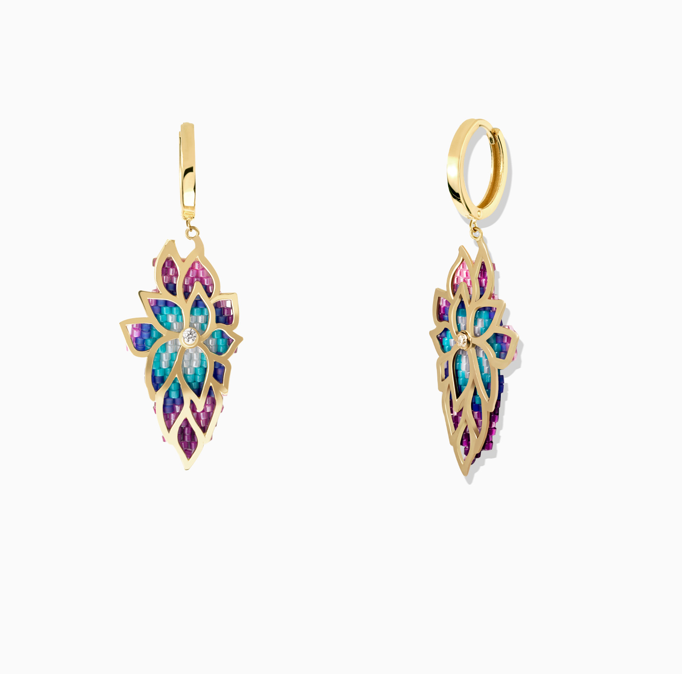 گوشواره دراپ کلیپسی گل نیلوفر